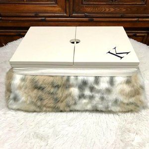 Snow Leopard Faux Fur Double Door 'K' Four Compartment Mirrored Storage Box